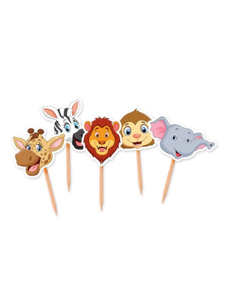 25 PICKS SAGOMATI ANIMALI DELLA GIUNGLA 4X7CM - L'Officina