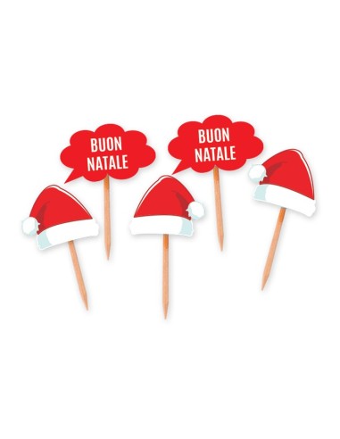 25 PICKS SAGOMATI BUON NATALE 4X7CM - L'Officina delle feste