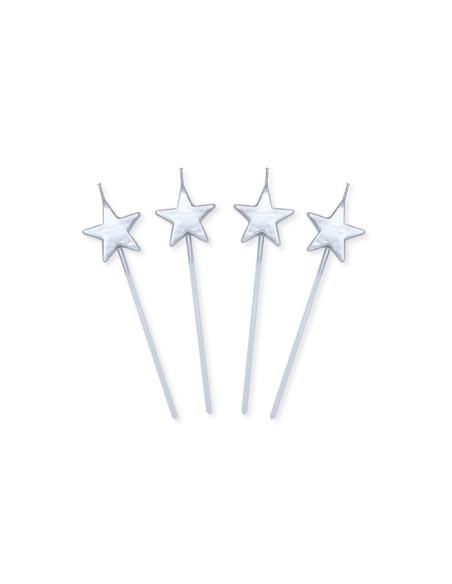4 CANDELINE PICK STELLE ARGENTO METAL CM.13 - L'Officina delle