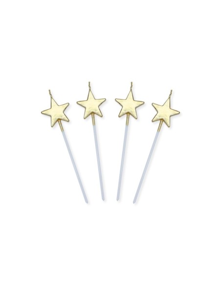 4 CANDELINE PICK STELLE ORO METAL CM.13 - L'Officina delle feste