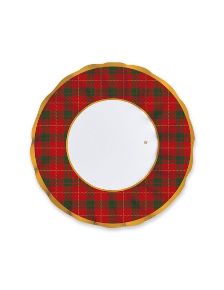 6 PIATTI CARTA FONDI Ø 24 CM NATALE TARTAN - L'Officina delle
