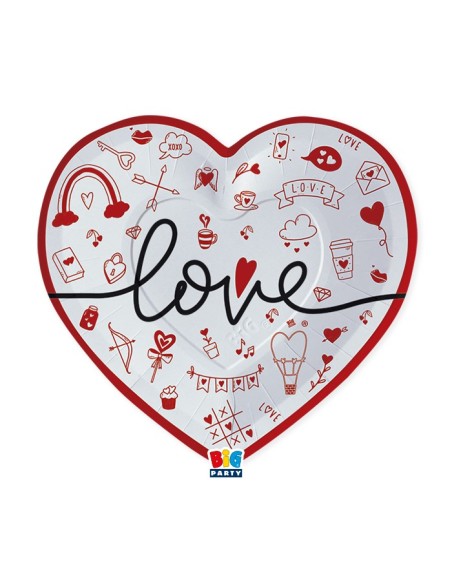 6 PIATTI CUORE LOVE 24X24CM - L'Officina delle feste