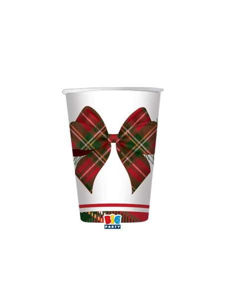 8 BICCHIERI CARTA 200CC NATALE TARTAN HOLLY PLASTIC FREE - 8 BICCHIERI CARTA 200CC NATALE TARTAN HOLLY PLASTIC FREE -