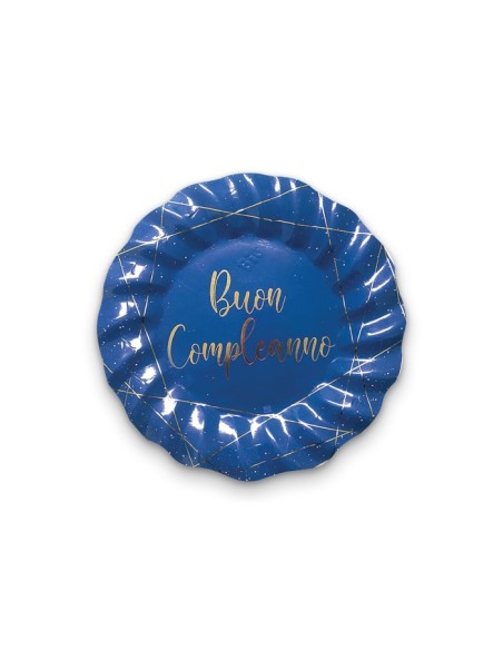 8 PIATTI CARTA 20CM. BUON COMPLEANNO BLUE E ORO - L'Officina