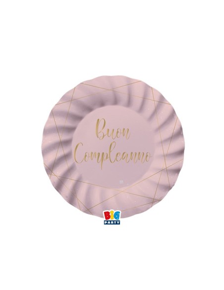 8 PIATTI CARTA 20CM. BUON COMPLEANNO ROSE E ORO - L'Officina