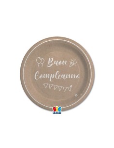 8 PIATTI CM.18 BUON COMPLEANNO KRAFT PLASTIC FREE - L'Officina 2
