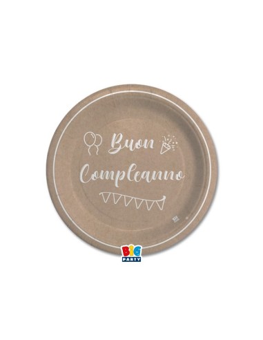 8 PIATTI CM.18 BUON COMPLEANNO KRAFT PLASTIC FREE - L'Officina