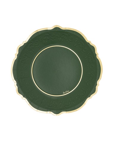 8 PIATTI LIBERTY CM.27 VERDONE BORDO ORO BIODEGRADABILI -