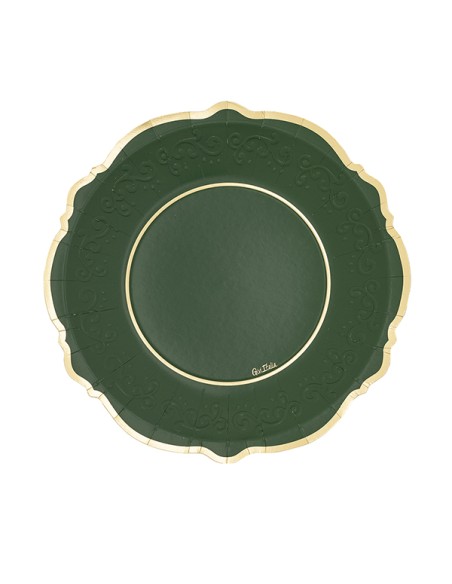 8 PIATTI LIBERTY CM.27 VERDONE BORDO ORO BIODEGRADABILI -