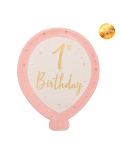 8 PIATTI PALLONE 1ST BIRTHDAY ROSA E ORO METAL CM20X24 - 2
