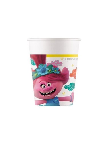 BICCHIERE CARTA 200ML TROLLS 8PZ - L'Officina delle feste