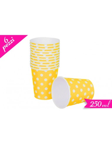 BICCHIERE CARTA 200ML GIALLO POIS BIANCHI PZ. 6 - L'Officina