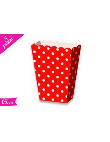 BOX POP CORN 3PZ ROSSO POIS 16X6,5X4 CM - L'Officina delle feste