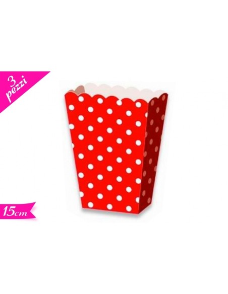 BOX POP CORN 3PZ ROSSO POIS 16X6,5X4 CM - L'Officina delle feste BOX POP CORN 3PZ ROSSO POIS 16X6,5X4 CM - L'Officina delle feste