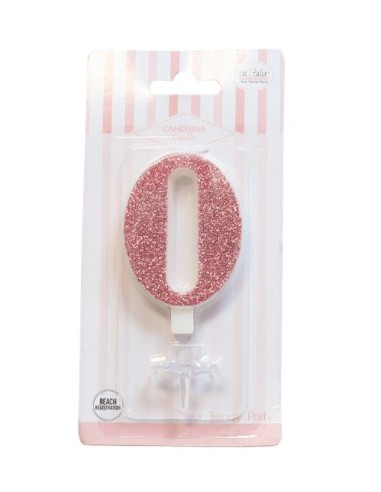 CANDELA GLITTER ROSA GOLD N° 0 CM. 9,5 H. - L'Officina delle