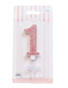 CANDELA GLITTER ROSA GOLD N° 1 CM.9,5 H. - L'Officina delle 2