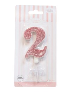 CANDELA GLITTER ROSA GOLD N° 2 CM. 9,5 H. - L'Officina delle 2