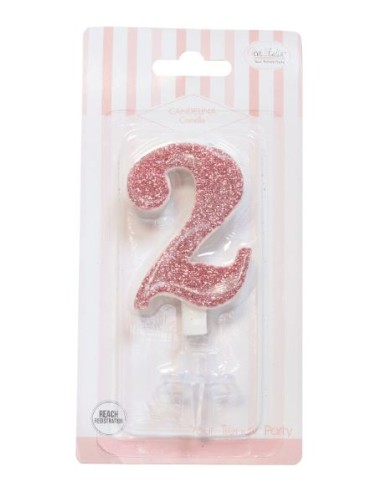 CANDELA GLITTER ROSA GOLD N° 2 CM. 9,5 H. - L'Officina delle