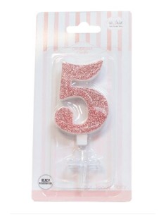 CANDELA GLITTER ROSA GOLD N° 5 CM. 9,5 H. - L'Officina delle 2