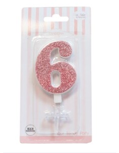 CANDELA GLITTER ROSA GOLD N° 6 CM. 9,5 H. - L'Officina delle 2