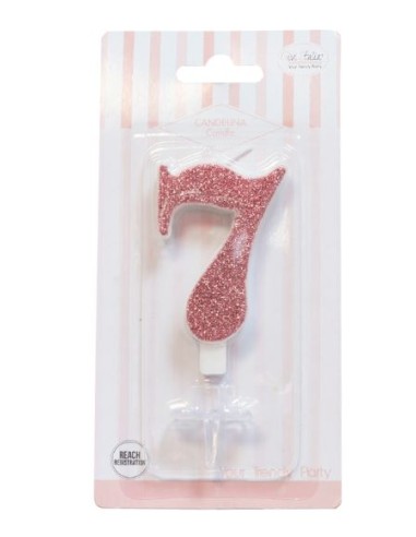 CANDELA GLITTER ROSA GOLD N° 7 CM. 9,5 H. - L'Officina delle