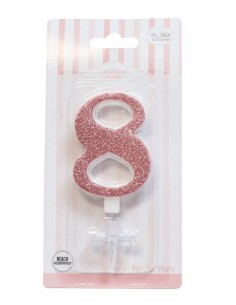 CANDELA GLITTER ROSA GOLD N° 8 CM. 9,5 H. - L'Officina delle 2