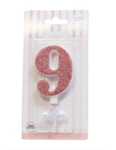 CANDELA GLITTER ROSA GOLD N° 9 CM. 9,5 H. - L'Officina delle 2