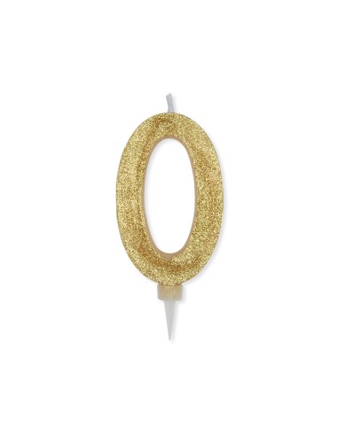 CANDELA NUMERO 0 CERA ORO GLITTER 15CM - L'Officina delle feste