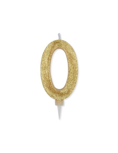 CANDELA NUMERO 0 CERA ORO GLITTER 15CM - L'Officina delle feste