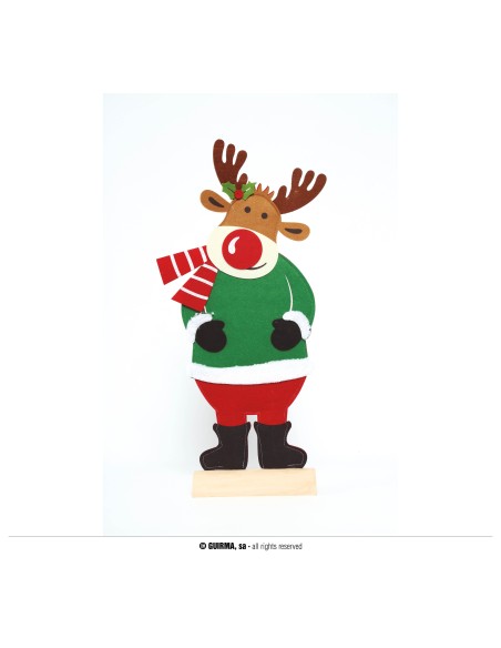 DECORO RENNA IN FELTRO CON BASE LEGNO 65 CM - L'Officina delle