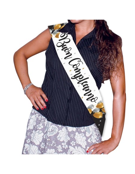 FASCIA METALLIZZATA "BUON COMPLEANNO" PRESTIGE 168X10CM -