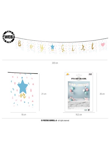 FESTONE CARTONCINO BOY OR GIRL 220CM STAMPA ORO LUCIDA -