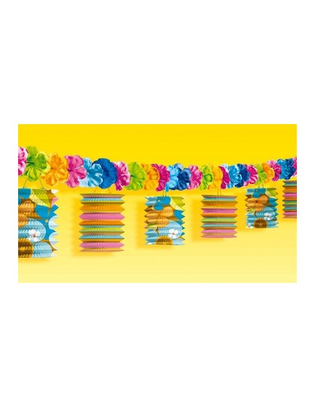 FESTONE CON FIORI E LANTERNE 3D IN CARTA 365 CM 1 pz -