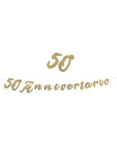 FESTONE SCRITTA 50° ANNIVERSARIO ORO METAL 300X15CM - 2