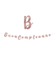 FESTONE SCRITTA BUON COMPLEANNO ROSE GOLD METAL 300X15CM - 2