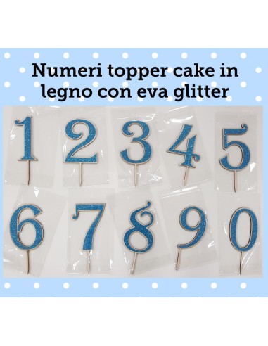 NUMERO LEGNO 0 CON EVA GLITTER CELESTE CM. H. 14CM TOPPER CAKE