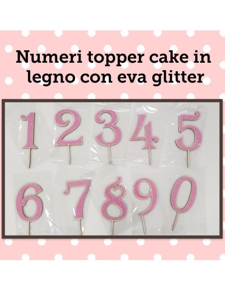 NUMERO LEGNO 2 CON EVA GLITTER FUXIA CM. H. 14CM TOPPER CAKE -