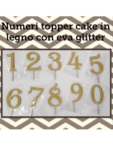 NUMERO LEGNO 2 CON EVA GLITTER ORO CM. H. 14CM TOPPER CAKE -