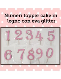 NUMERO LEGNO 3 CON EVA GLITTER FUXIA CM. H. 14CM TOPPER CAKE - 2