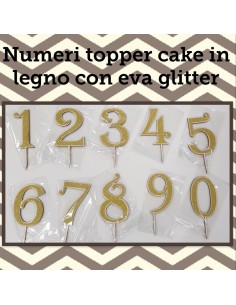 NUMERO LEGNO 4 CON EVA GLITTER ORO CM. H. 14CM TOPPER CAKE - 2