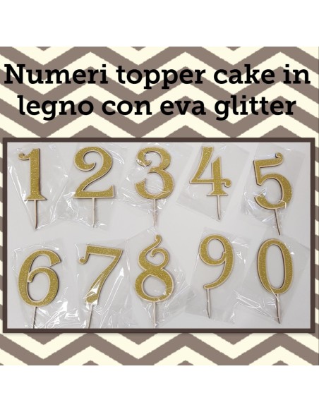 NUMERO LEGNO 4 CON EVA GLITTER ORO CM. H. 14CM TOPPER CAKE -