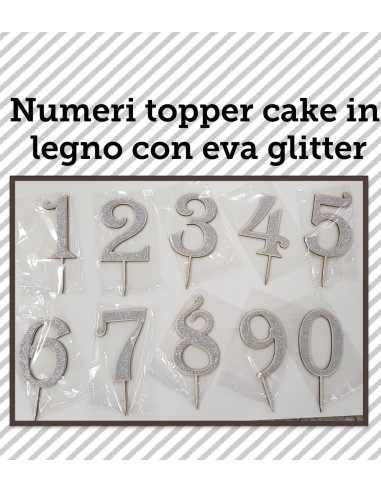 NUMERO LEGNO 5 CON EVA GLITTER ARGENTO CM. H. 14CM TOPPER CAKE