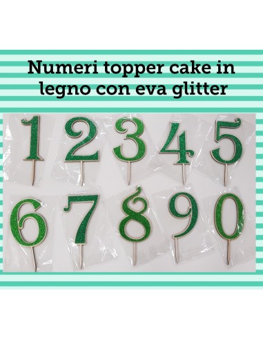 NUMERO LEGNO 6 CON EVA GLITTER VERDE CM. H. 14CM TOPPER CAKE -