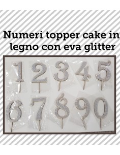 NUMERO LEGNO 9 CON EVA GLITTER ARGENTO CM. H. 14CM TOPPER CAKE 2