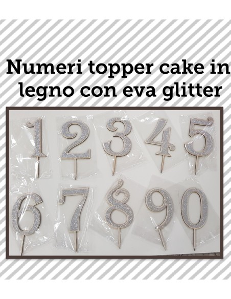 NUMERO LEGNO 9 CON EVA GLITTER ARGENTO CM. H. 14CM TOPPER CAKE