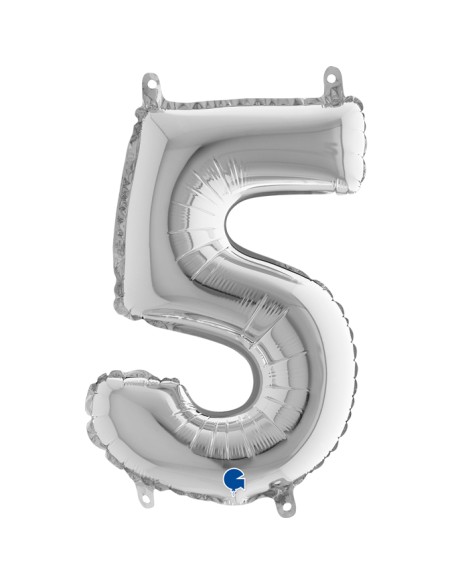 NUMERO MYLAR MEDIO SILVER 5 35CM - L'Officina delle feste