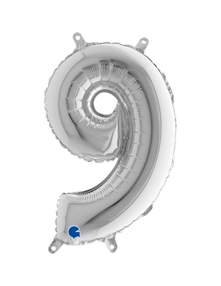 NUMERO MYLAR MEDIO SILVER 9 35CM - L'Officina delle feste
