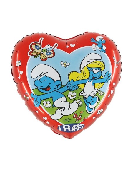 PALLONE CUORE MYLAR 18" PUFFI 45CM - L'Officina delle feste