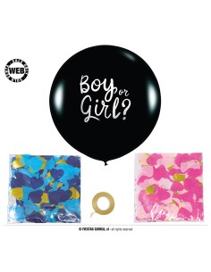 PALLONE LATTICE MONGOLFIERA 70CM BOY OR GIRL? CON CORIANDOLI - 2
