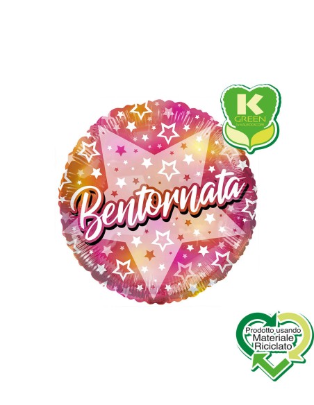 PALLONE MYLAR 18 BENTORNATA CON STELLE 45CM - L'Officina delle